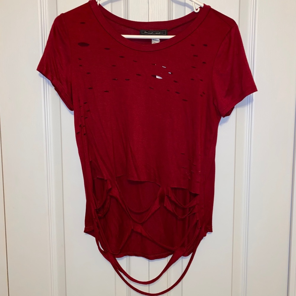 Burgundy red ripped T-shirt
